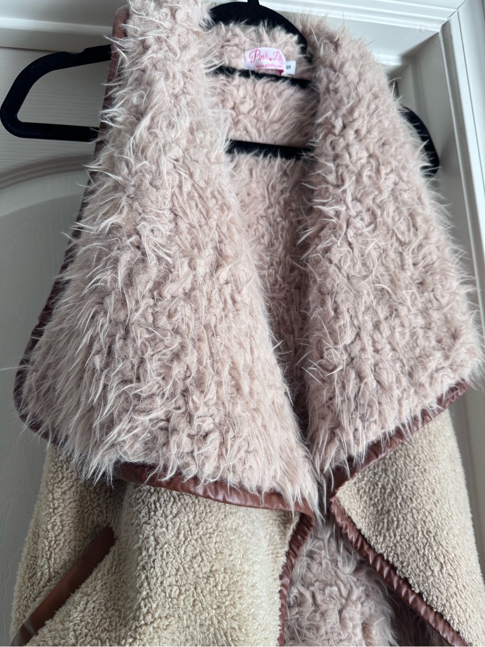 Pink Lily Blush & Cream Faux Shearling Draped Teddy Jacket